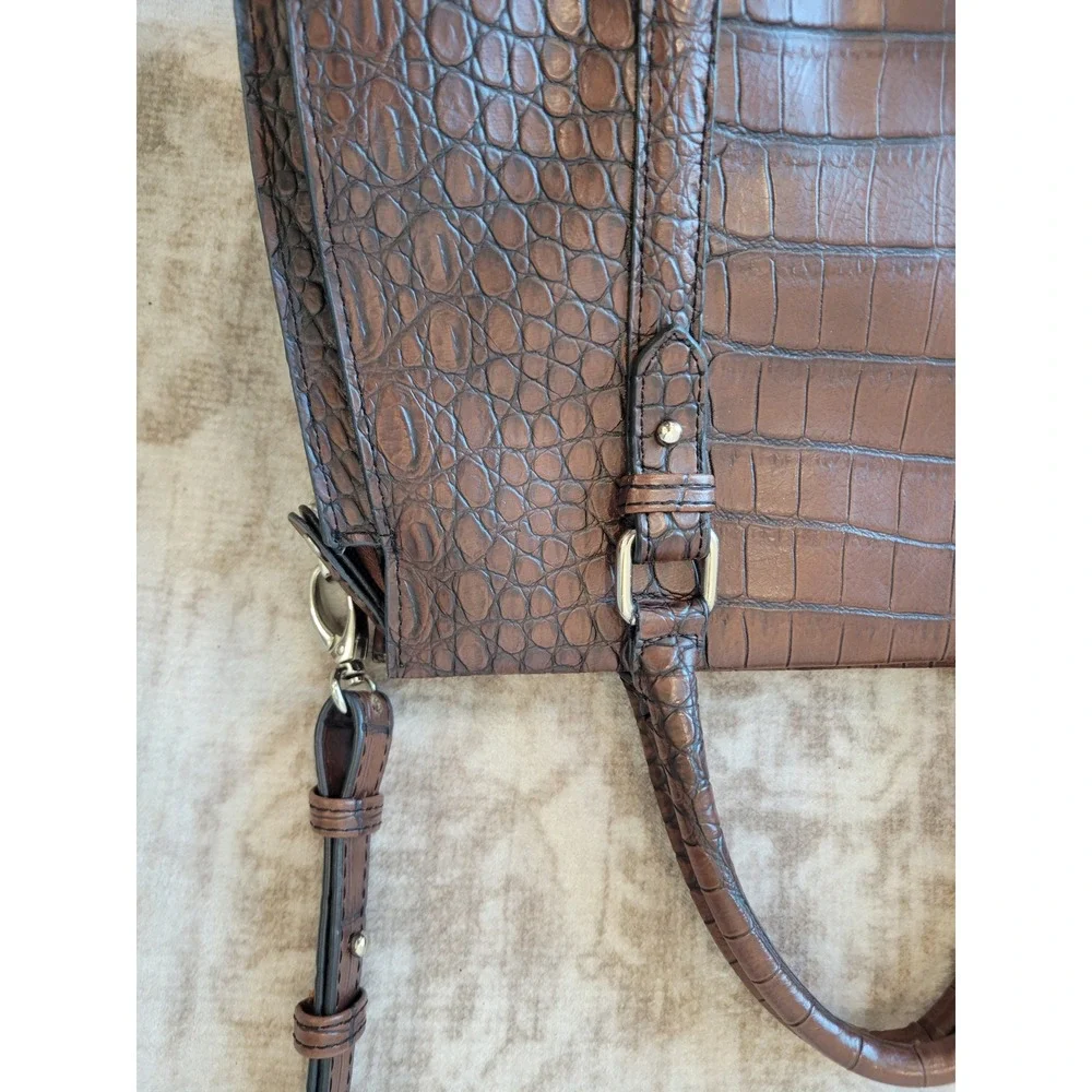 Vintage London Fog Croc Embossed Brown Faux Leather Handbag Shoulder Bag Purse‎